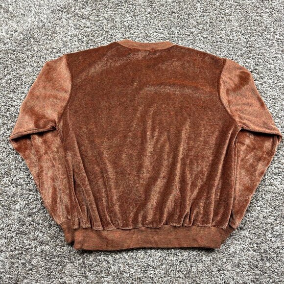 Vintage 80s Designer Collection Orange Velour V Neck Pullover Sweatshirt Sz M - Picture 7 of 7